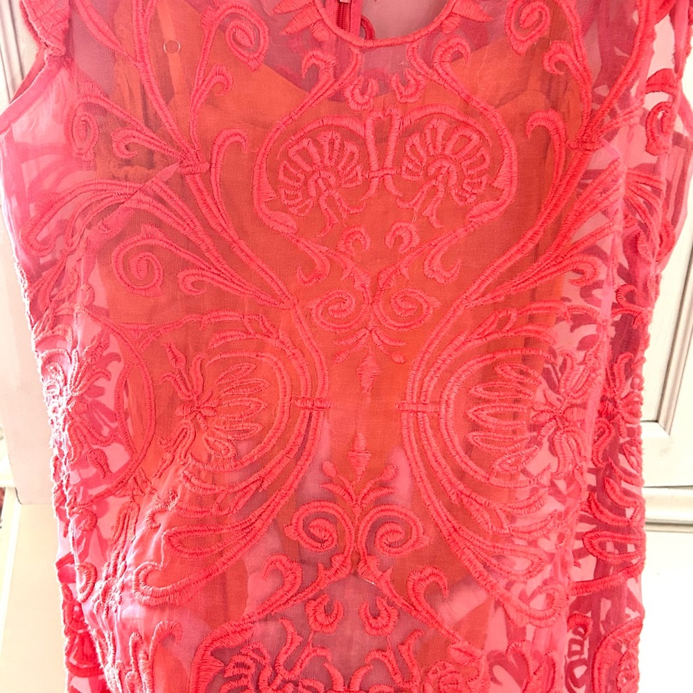 Like new exquisite, filigree embroidered dress size 10 color coral-pinkish - Picture 12 of 13